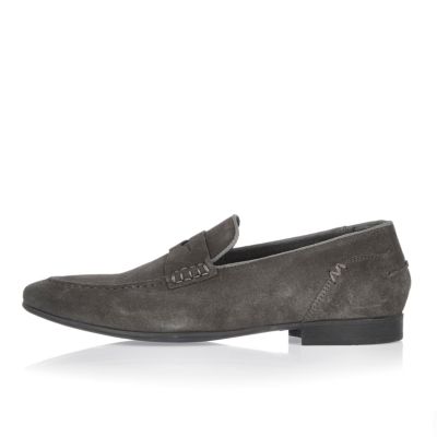 Grey suede saddle loafers
